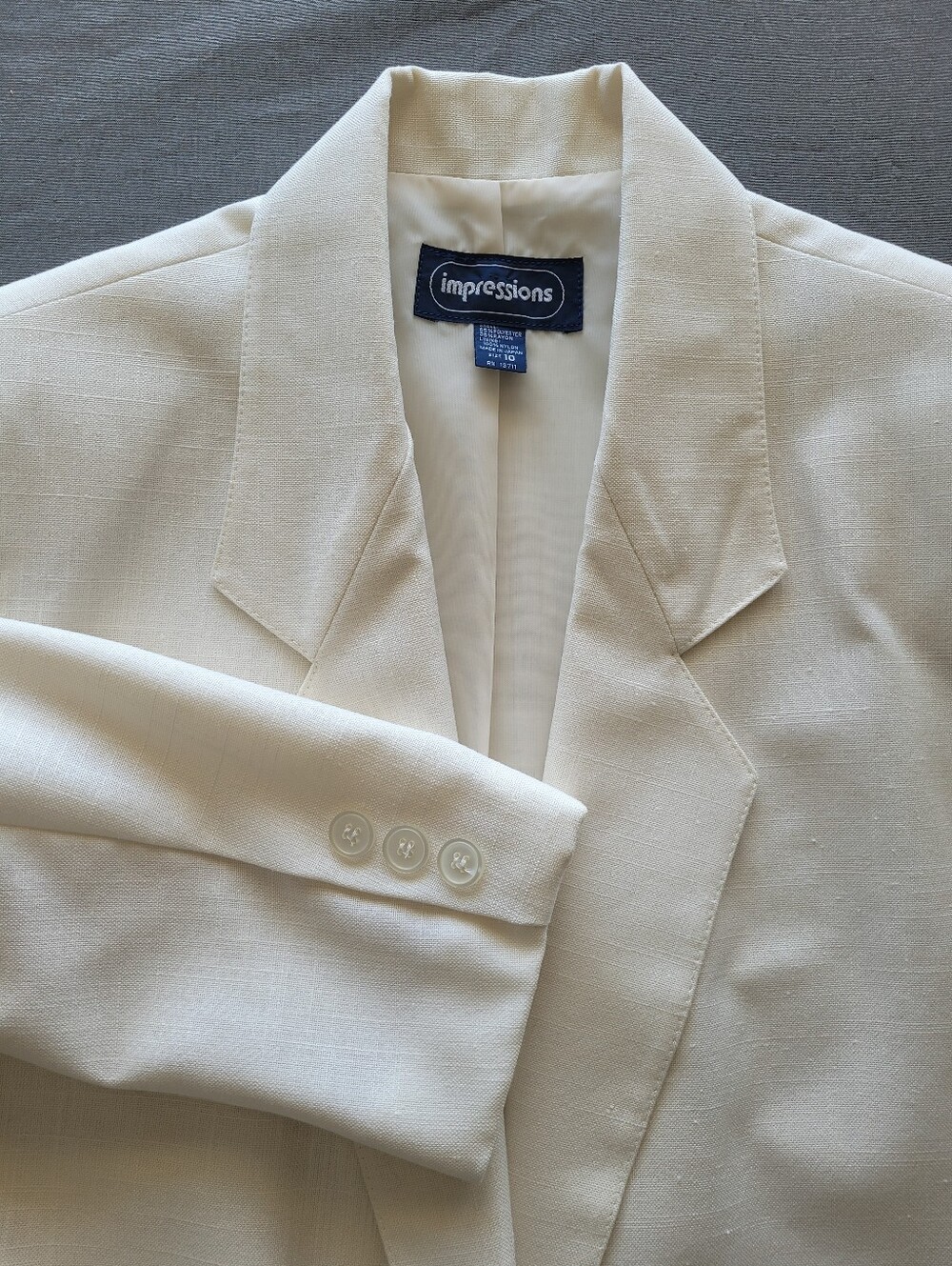 Vintage 90s Impressions Ivory Cream Blazer Made in Japan Size 10